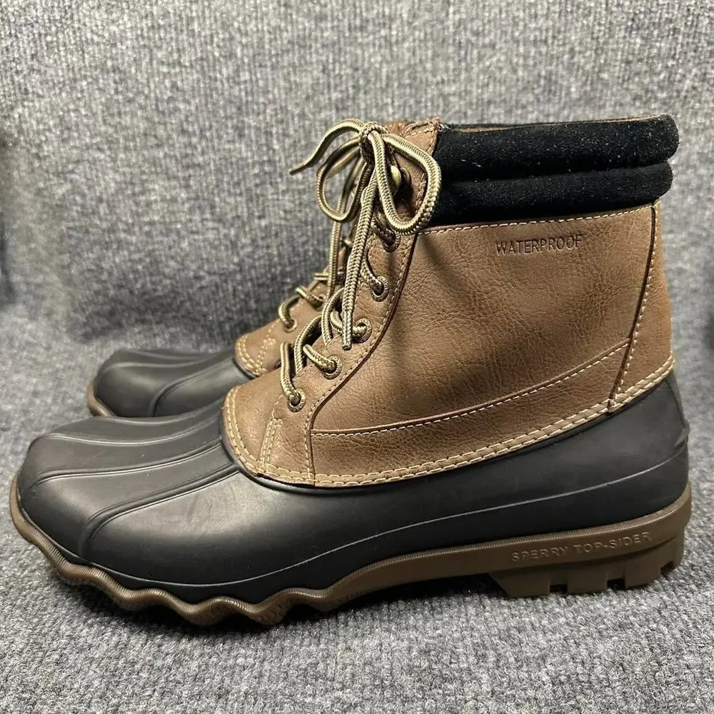 Sperry Men’s Brewster Waterproof Duck Boots Insulated Leather Rubber Toe 9.5